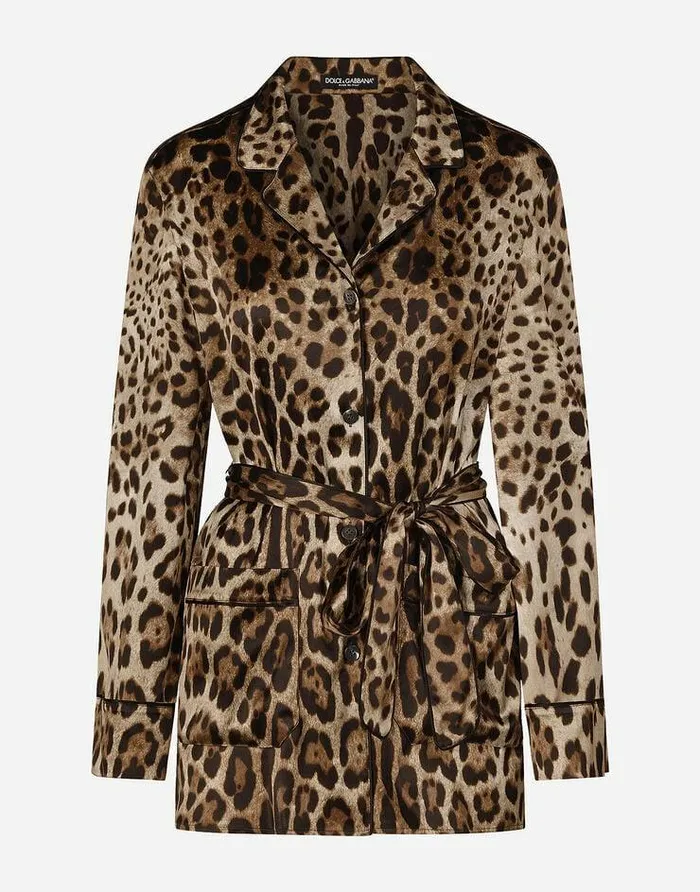 Dolce and Gabbana Shirts And Tops Women Leopardprint Satin Pajama Shirt With Belt Multicolor Dolce and Gabbana Shirts And Tops Women Leopardprint Satin Pajama Shirt With Belt Multicolor