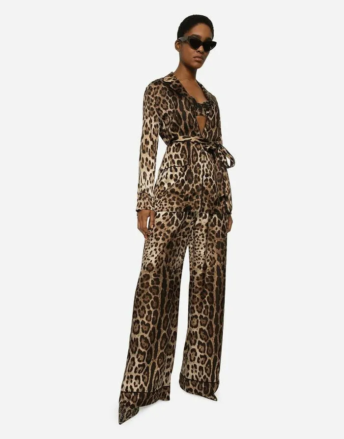 Dolce and Gabbana Shirts And Tops Women Leopardprint Satin Pajama Shirt With Belt Multicolor Dolce and Gabbana Shirts And Tops Women Leopardprint Satin Pajama Shirt With Belt Multicolor