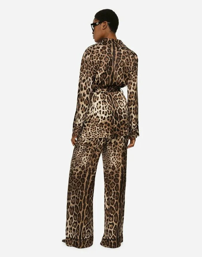 Dolce and Gabbana Shirts And Tops Women Leopardprint Satin Pajama Shirt With Belt Multicolor Dolce and Gabbana Shirts And Tops Women Leopardprint Satin Pajama Shirt With Belt Multicolor