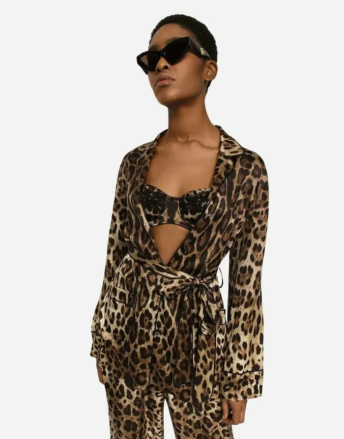 Dolce and Gabbana Shirts And Tops Women Leopardprint Satin Pajama Shirt With Belt Multicolor Dolce and Gabbana Shirts And Tops Women Leopardprint Satin Pajama Shirt With Belt Multicolor