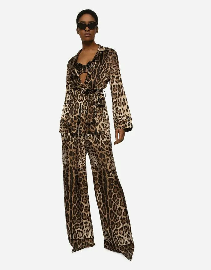 Dolce and Gabbana Shirts And Tops Women Leopardprint Satin Pajama Shirt With Belt Multicolor Dolce and Gabbana Shirts And Tops Women Leopardprint Satin Pajama Shirt With Belt Multicolor
