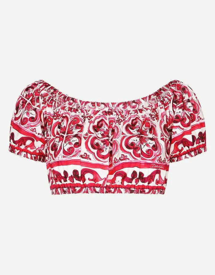 Dolce and Gabbana Shirts And Tops Women Majolicaprint Poplin Crop Top Multicolor Dolce and Gabbana Shirts And Tops Women Majolicaprint Poplin Crop Top Multicolor