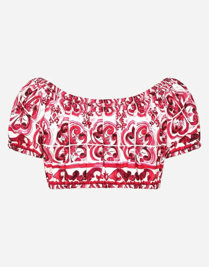 Dolce and Gabbana Shirts And Tops Women Majolicaprint Poplin Crop Top Multicolor Dolce and Gabbana Shirts And Tops Women Majolicaprint Poplin Crop Top Multicolor
