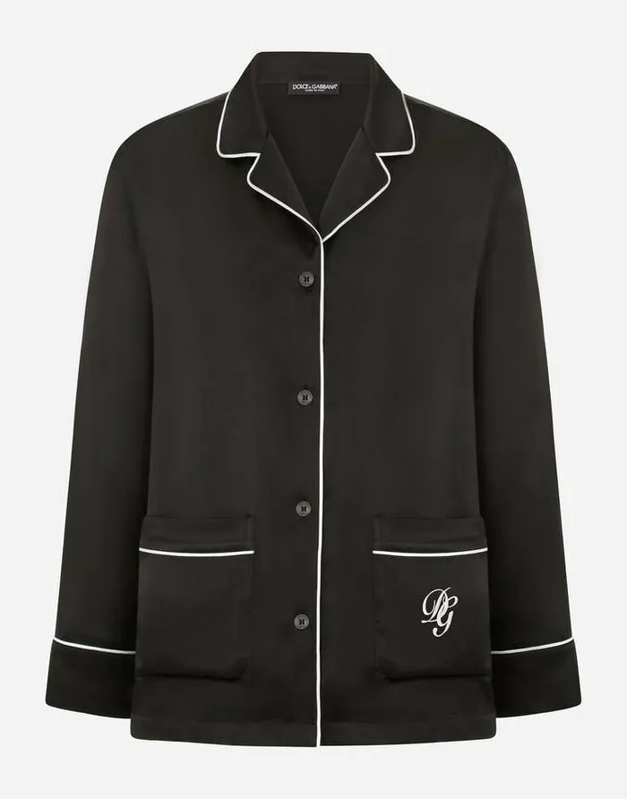 Dolce and Gabbana Shirts And Tops Women Satin Pajama Shirt With DG Embroidery Black Dolce and Gabbana Shirts And Tops Women Satin Pajama Shirt With DG Embroidery Black