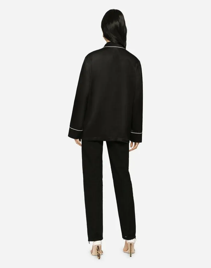 Dolce and Gabbana Shirts And Tops Women Satin Pajama Shirt With DG Embroidery Black Dolce and Gabbana Shirts And Tops Women Satin Pajama Shirt With DG Embroidery Black