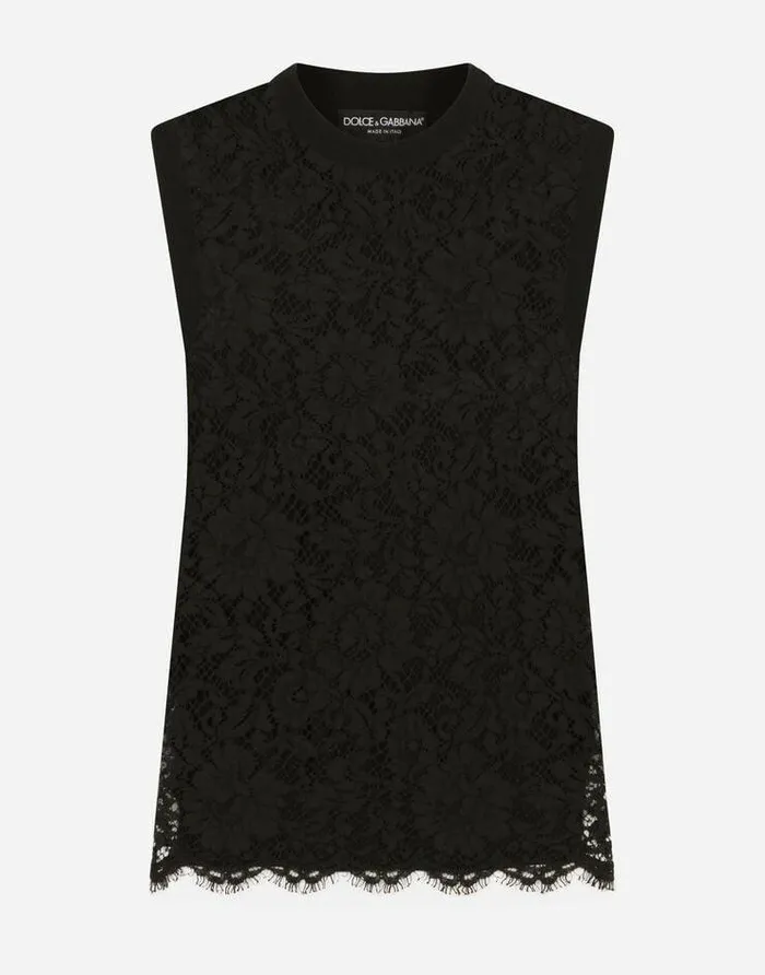 Dolce and Gabbana Shirts And Tops Women Sleeveless Wool And Lace Sweater Black Dolce and Gabbana Shirts And Tops Women Sleeveless Wool And Lace Sweater Black