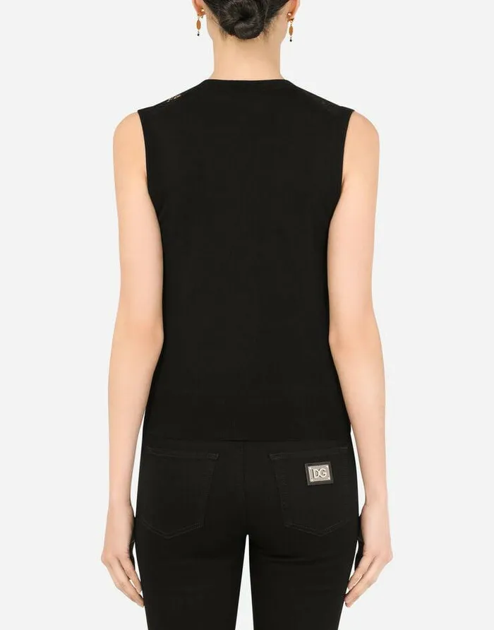 Dolce and Gabbana Shirts And Tops Women Sleeveless Wool And Lace Sweater Black Dolce and Gabbana Shirts And Tops Women Sleeveless Wool And Lace Sweater Black