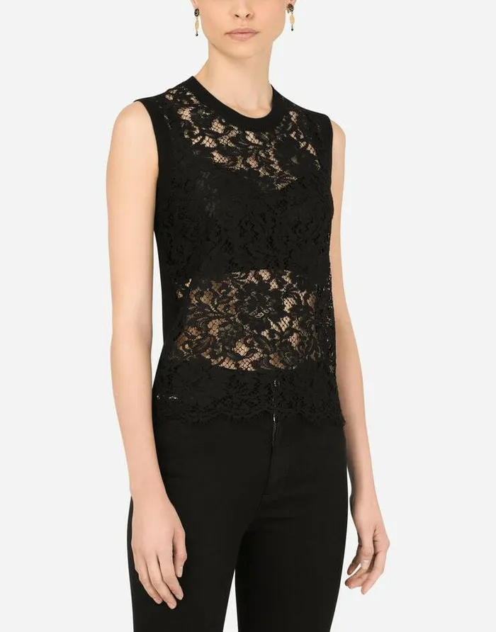 Dolce and Gabbana Shirts And Tops Women Sleeveless Wool And Lace Sweater Black Dolce and Gabbana Shirts And Tops Women Sleeveless Wool And Lace Sweater Black