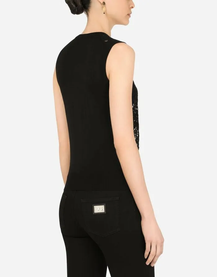 Dolce and Gabbana Shirts And Tops Women Sleeveless Wool And Lace Sweater Black Dolce and Gabbana Shirts And Tops Women Sleeveless Wool And Lace Sweater Black