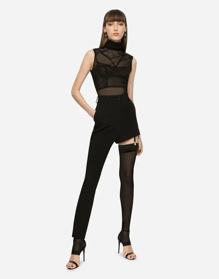 Dolce and Gabbana Shirts And Tops Women Tulle Turtleneck Top With DG Logo Black Dolce and Gabbana Shirts And Tops Women Tulle Turtleneck Top With DG Logo Black