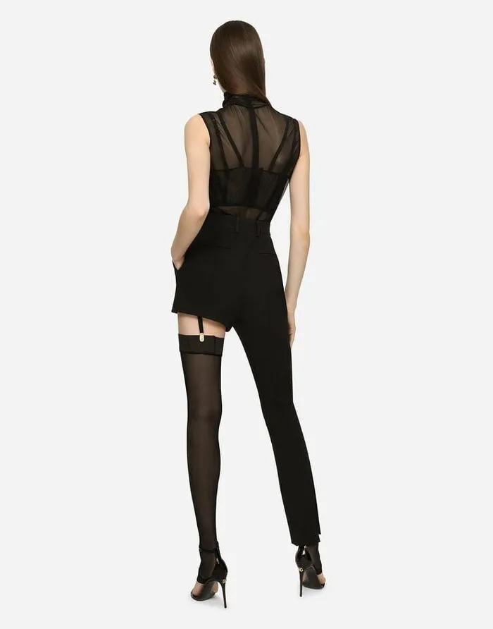 Dolce and Gabbana Shirts And Tops Women Tulle Turtleneck Top With DG Logo Black Dolce and Gabbana Shirts And Tops Women Tulle Turtleneck Top With DG Logo Black