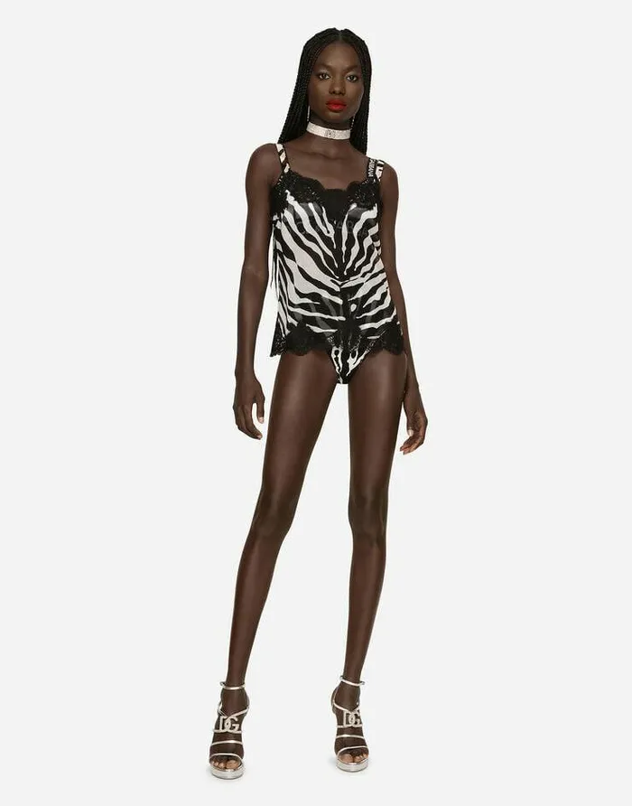 Dolce and Gabbana Shirts And Tops Women Zebraprint Chiffon Lingeriestyle Top With Lace Detailing Animal Print Dolce and Gabbana Shirts And Tops Women Zebraprint Chiffon Lingeriestyle Top With Lace Detailing Animal Print