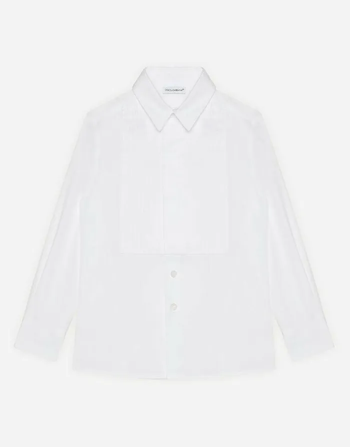 Dolce and Gabbana Shirts Children Poplin Shirt With Shirtfront Detail White