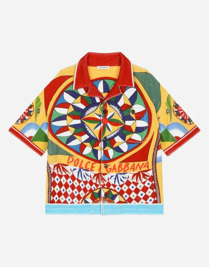 Dolce and Gabbana Shirts Children Shortsleeved Terry Shirt With Carretto Print Red Dolce and Gabbana Shirts Children Shortsleeved Terry Shirt With Carretto Print Red