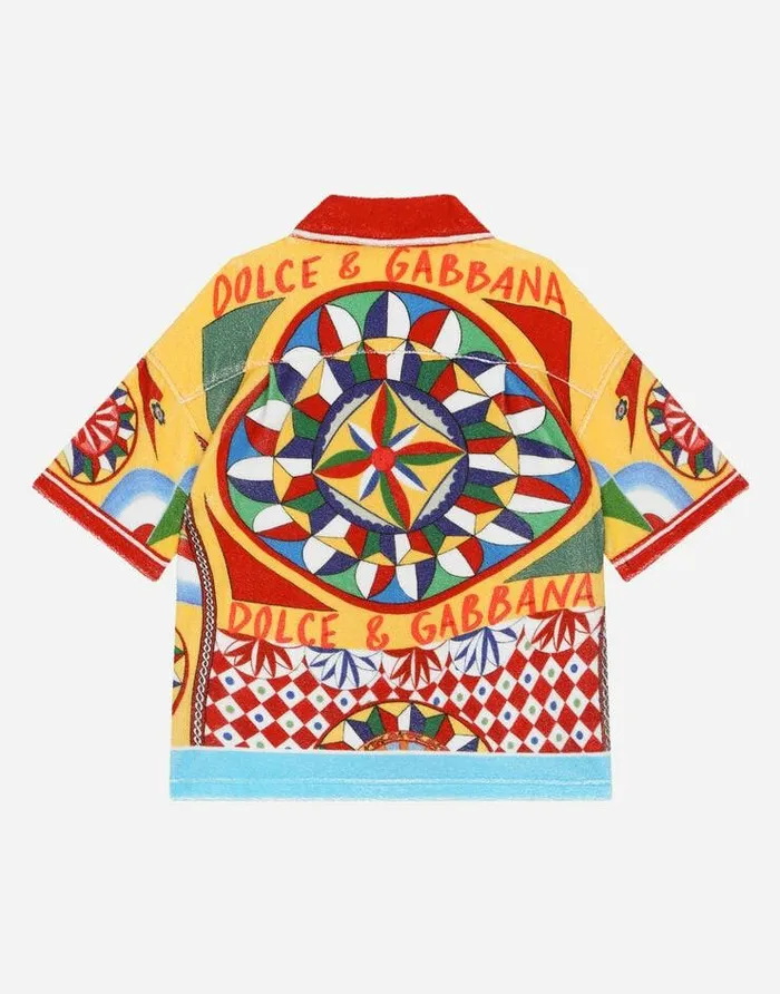 Dolce and Gabbana Shirts Children Shortsleeved Terry Shirt With Carretto Print Red Dolce and Gabbana Shirts Children Shortsleeved Terry Shirt With Carretto Print Red