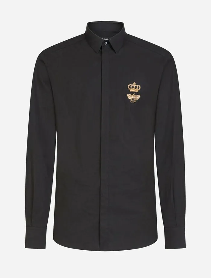 Dolce and Gabbana Shirts Men Cotton Goldfit Shirt With Patch Black