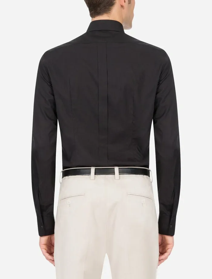 Dolce and Gabbana Shirts Men Cotton Goldfit Shirt With Patch Black Dolce and Gabbana Shirts Men Cotton Goldfit Shirt With Patch Black