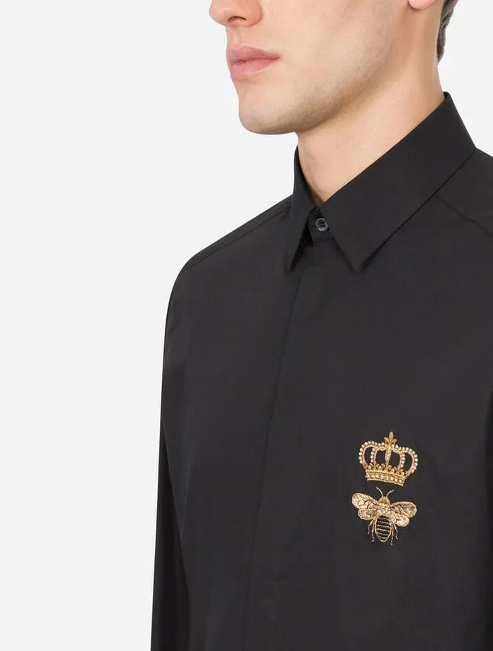 Dolce and Gabbana Shirts Men Cotton Goldfit Shirt With Patch Black Dolce and Gabbana Shirts Men Cotton Goldfit Shirt With Patch Black