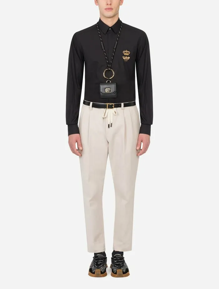 Dolce and Gabbana Shirts Men Cotton Goldfit Shirt With Patch Black Dolce and Gabbana Shirts Men Cotton Goldfit Shirt With Patch Black