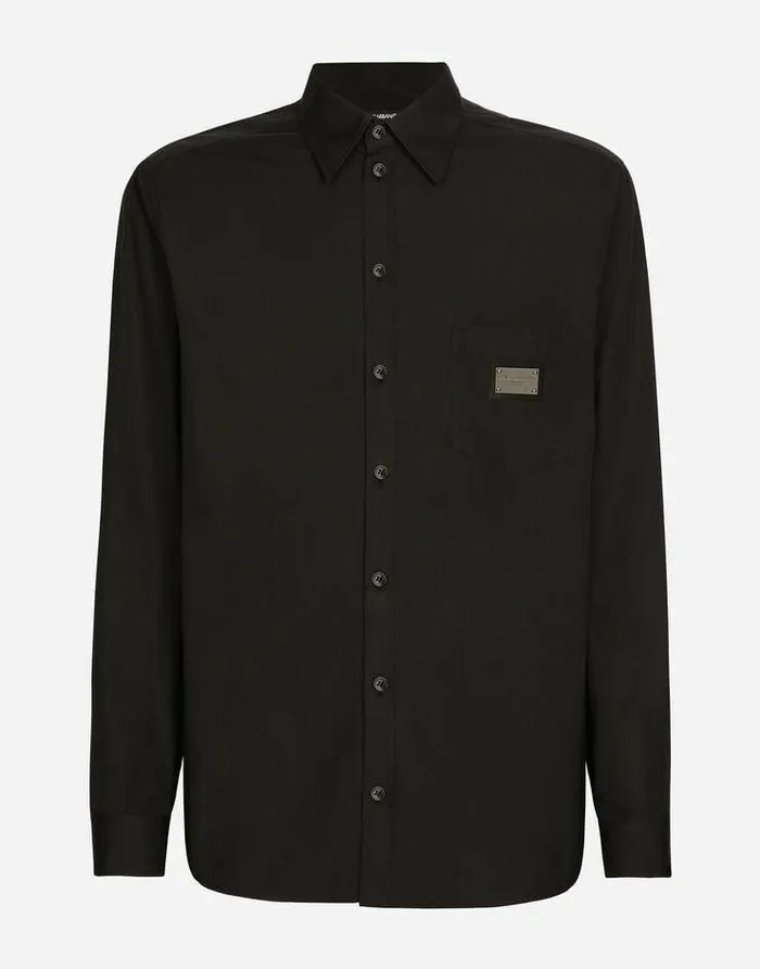 Dolce and Gabbana Shirts Men Cotton Martinifit Shirt With Branded Tag Black