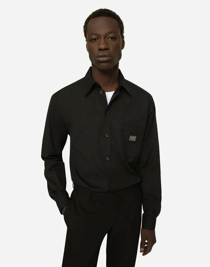 Dolce and Gabbana Shirts Men Cotton Martinifit Shirt With Branded Tag Black Dolce and Gabbana Shirts Men Cotton Martinifit Shirt With Branded Tag Black