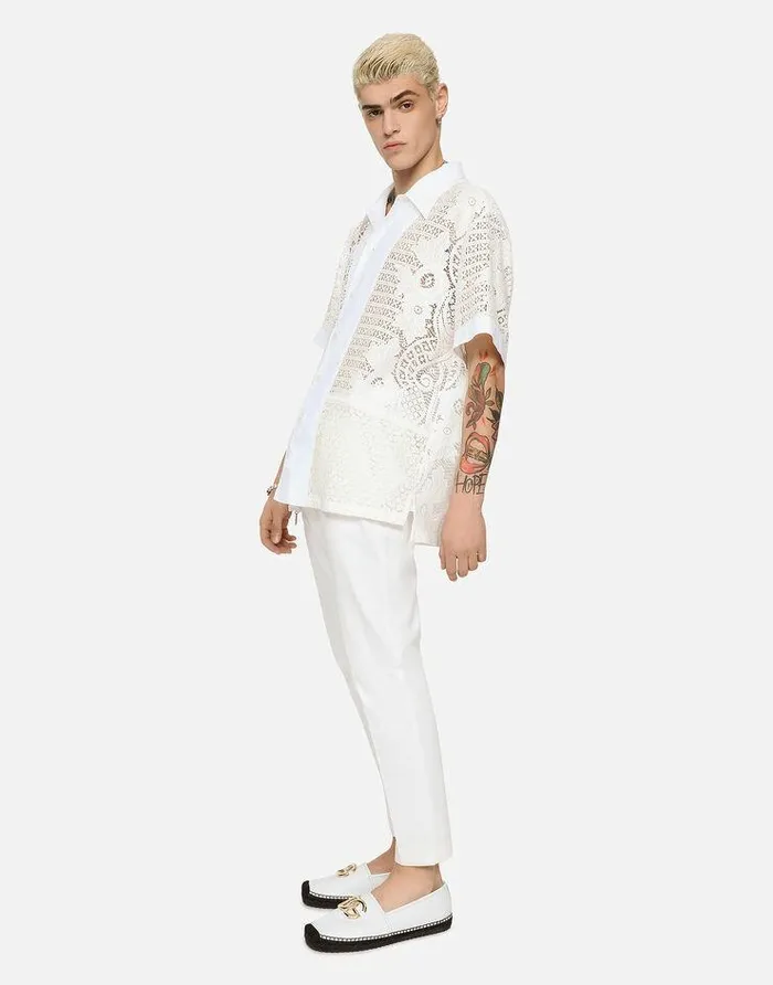 Dolce and Gabbana Shirts Men Hawaiian Shirt With Lace Inserts Multicolor Dolce and Gabbana Shirts Men Hawaiian Shirt With Lace Inserts Multicolor