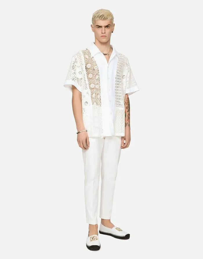 Dolce and Gabbana Shirts Men Hawaiian Shirt With Lace Inserts Multicolor Dolce and Gabbana Shirts Men Hawaiian Shirt With Lace Inserts Multicolor
