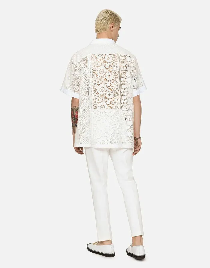 Dolce and Gabbana Shirts Men Hawaiian Shirt With Lace Inserts Multicolor Dolce and Gabbana Shirts Men Hawaiian Shirt With Lace Inserts Multicolor