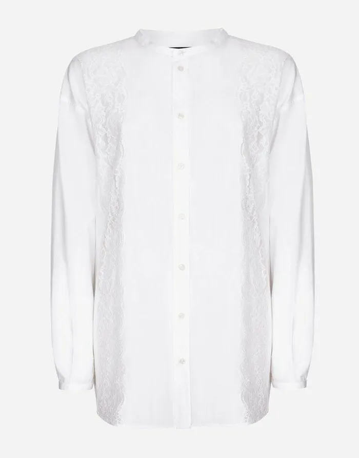 Dolce and Gabbana Shirts Men Oversize Cotton Shirt With Lace Inserts White