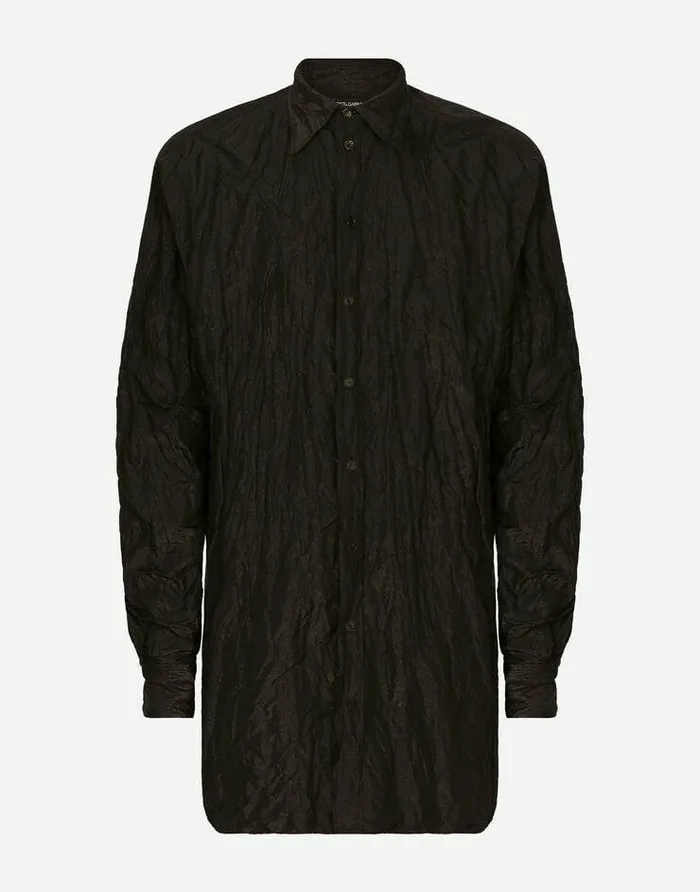 Dolce and Gabbana Shirts Men Oversize Crushed Foiled Fabric Shirt Black