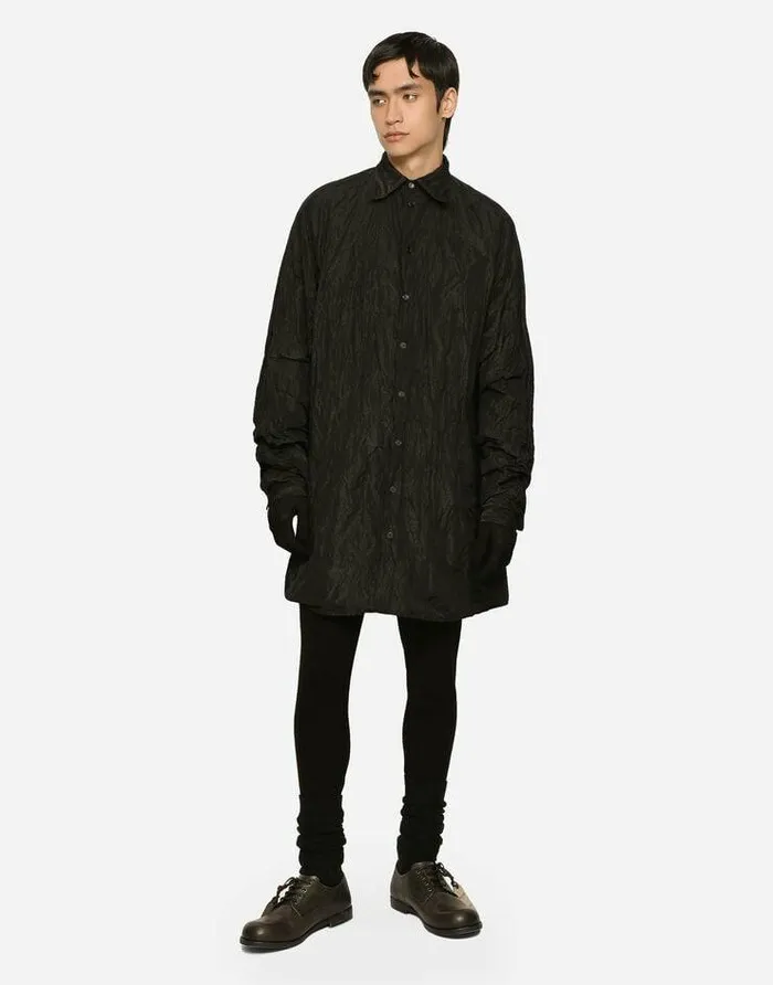 Dolce and Gabbana Shirts Men Oversize Crushed Foiled Fabric Shirt Black Dolce and Gabbana Shirts Men Oversize Crushed Foiled Fabric Shirt Black