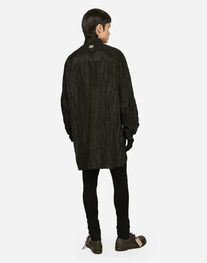 Dolce and Gabbana Shirts Men Oversize Crushed Foiled Fabric Shirt Black Dolce and Gabbana Shirts Men Oversize Crushed Foiled Fabric Shirt Black