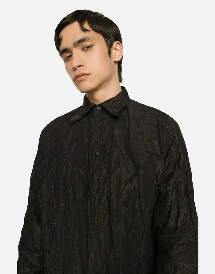 Dolce and Gabbana Shirts Men Oversize Crushed Foiled Fabric Shirt Black Dolce and Gabbana Shirts Men Oversize Crushed Foiled Fabric Shirt Black