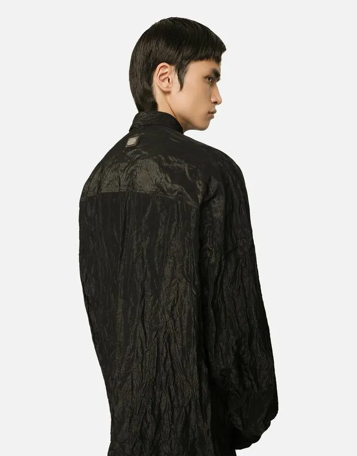 Dolce and Gabbana Shirts Men Oversize Crushed Foiled Fabric Shirt Black Dolce and Gabbana Shirts Men Oversize Crushed Foiled Fabric Shirt Black