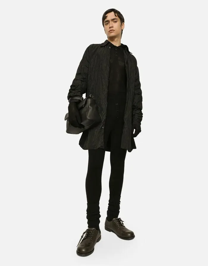 Dolce and Gabbana Shirts Men Oversize Crushed Foiled Fabric Shirt Black Dolce and Gabbana Shirts Men Oversize Crushed Foiled Fabric Shirt Black