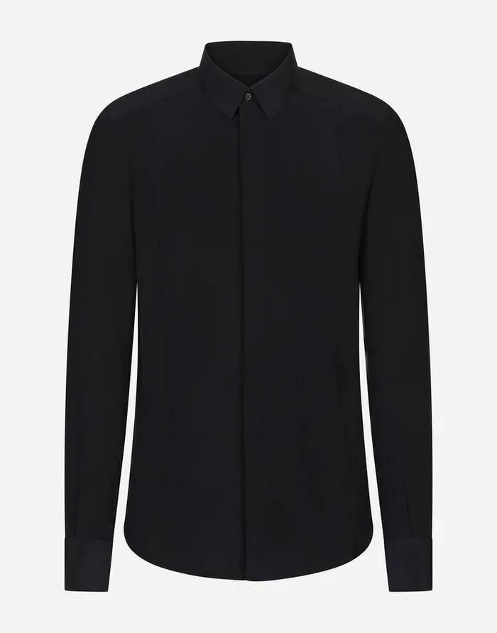Dolce and Gabbana Shirts Men Silk Crepe De Chine Goldfit Shirt Blue