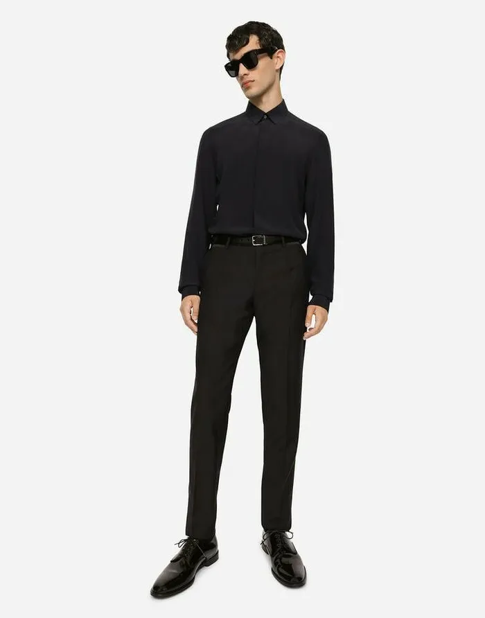 Dolce and Gabbana Shirts Men Silk Crepe De Chine Goldfit Shirt Blue Dolce and Gabbana Shirts Men Silk Crepe De Chine Goldfit Shirt Blue