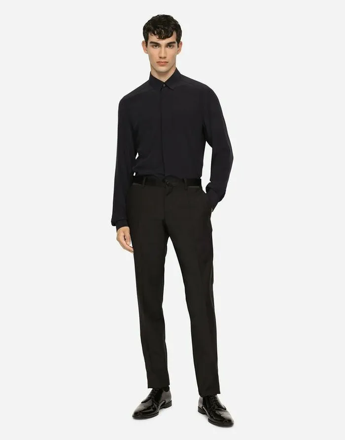 Dolce and Gabbana Shirts Men Silk Crepe De Chine Goldfit Shirt Blue Dolce and Gabbana Shirts Men Silk Crepe De Chine Goldfit Shirt Blue