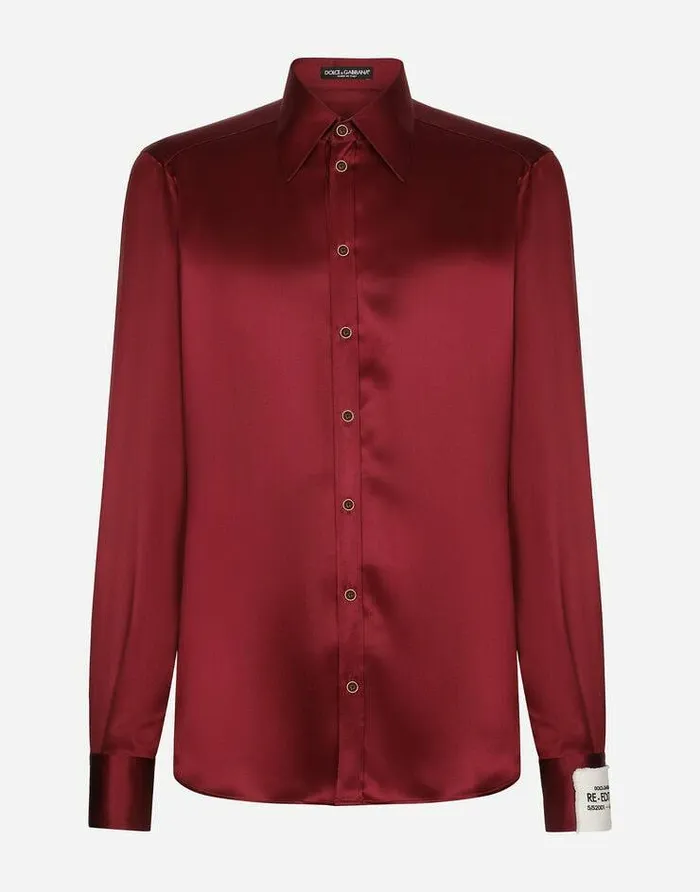 Dolce and Gabbana Shirts Men Silk Satin Martinifit Shirt Bordeaux