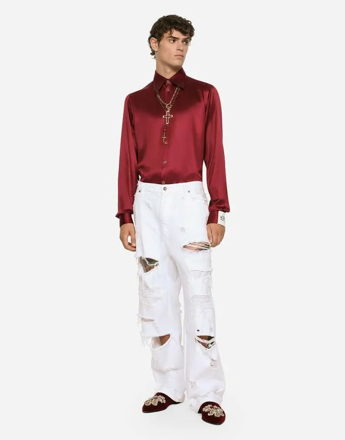 Dolce and Gabbana Shirts Men Silk Satin Martinifit Shirt Bordeaux Dolce and Gabbana Shirts Men Silk Satin Martinifit Shirt Bordeaux