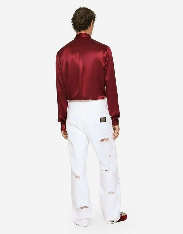 Dolce and Gabbana Shirts Men Silk Satin Martinifit Shirt Bordeaux Dolce and Gabbana Shirts Men Silk Satin Martinifit Shirt Bordeaux