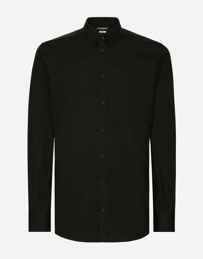 Dolce and Gabbana Shirts Men Stretch Poplin Goldfit Shirt Black