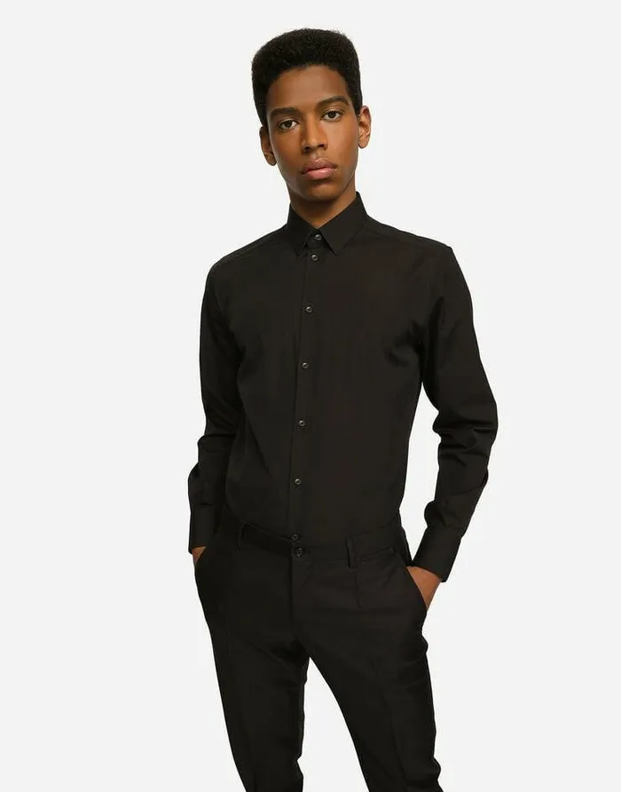 Dolce and Gabbana Shirts Men Stretch Poplin Goldfit Shirt Black Dolce and Gabbana Shirts Men Stretch Poplin Goldfit Shirt Black
