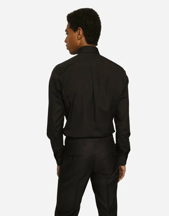 Dolce and Gabbana Shirts Men Stretch Poplin Goldfit Shirt Black Dolce and Gabbana Shirts Men Stretch Poplin Goldfit Shirt Black