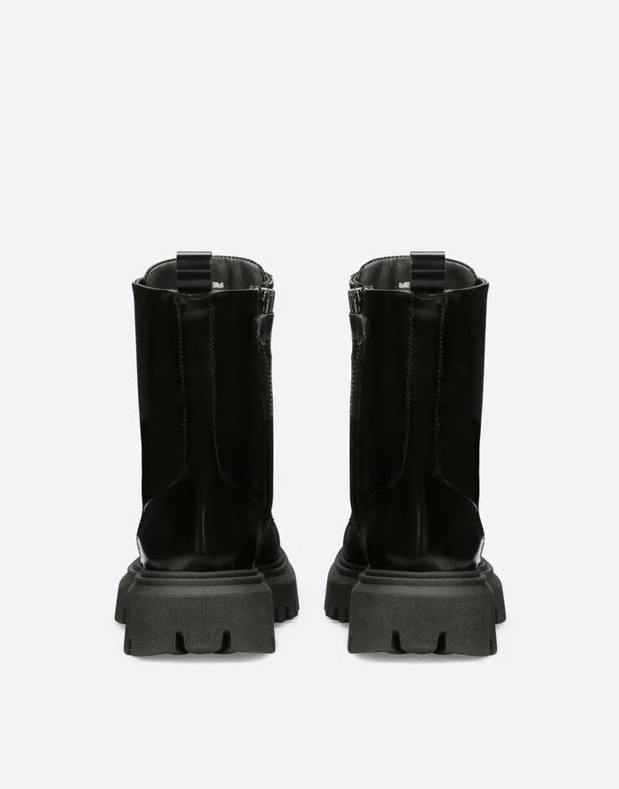 Dolce and Gabbana Shoes 2438 Children Brushed Calfskin Combat Boots Black Dolce and Gabbana Shoes 2438 Children Brushed Calfskin Combat Boots Black