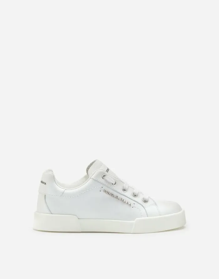 Dolce and Gabbana Shoes 2438 Children Calfskin Portofino Light Sneakers With Logo White Dolce and Gabbana Shoes 2438 Children Calfskin Portofino Light Sneakers With Logo White