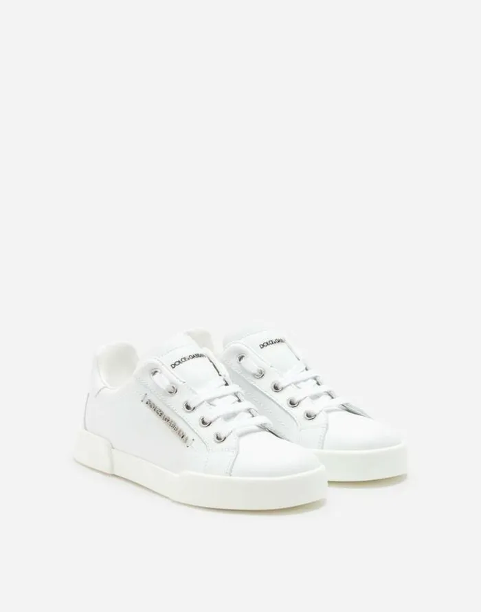 Dolce and Gabbana Shoes 2438 Children Calfskin Portofino Light Sneakers With Logo White Dolce and Gabbana Shoes 2438 Children Calfskin Portofino Light Sneakers With Logo White