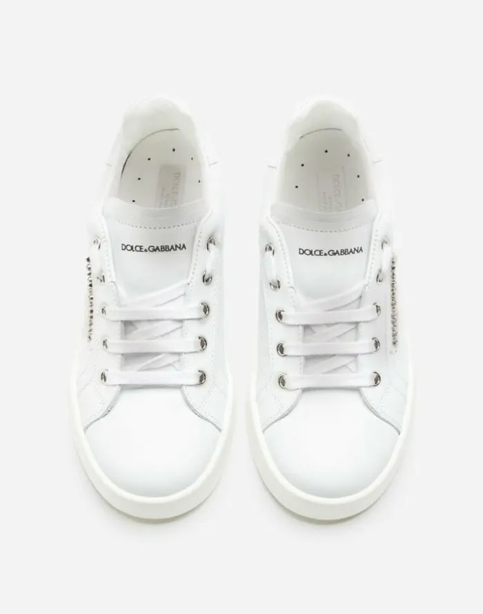Dolce and Gabbana Shoes 2438 Children Calfskin Portofino Light Sneakers With Logo White Dolce and Gabbana Shoes 2438 Children Calfskin Portofino Light Sneakers With Logo White