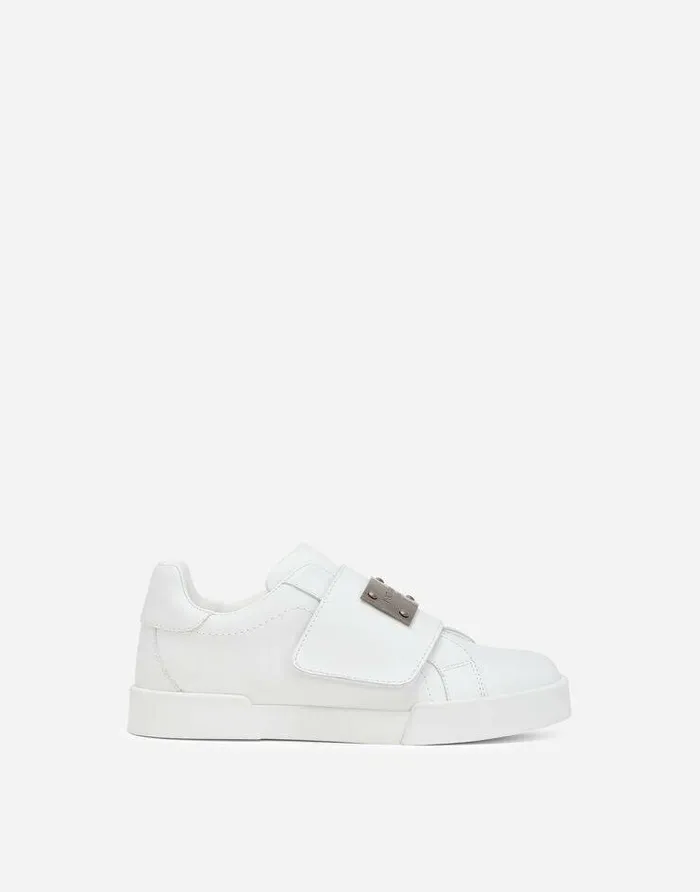 Dolce and Gabbana Shoes 2438 Children Calfskin Portofino Sneakers White