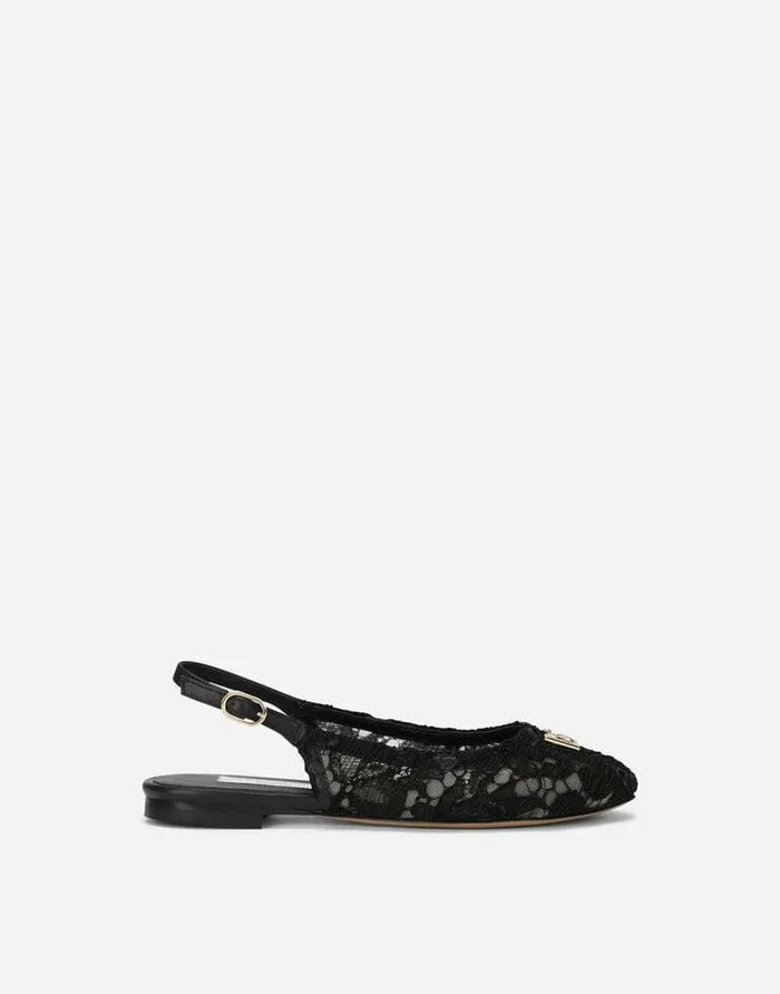 Dolce and Gabbana Shoes 2438 Children Cordonetto Lace Slingbacks With DG Logo Black Dolce and Gabbana Shoes 2438 Children Cordonetto Lace Slingbacks With DG Logo Black